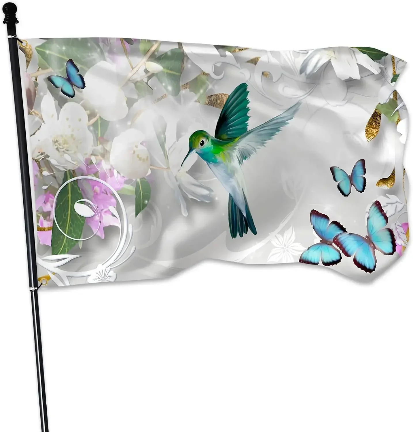 National flag charm 3x5 Ft Garden Flag Spring Summer Hummingbird Flag 3x5 Ft Outdoor Hello Sunshine Flowers Bird Flag Polyester