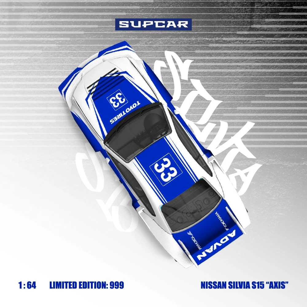 *Pre-order*SUPCAR 1/64 Silvia S15 AXIS 33# Blue White Painted Alloy Model Car Classic JDM Racing Replica For Display - view 4