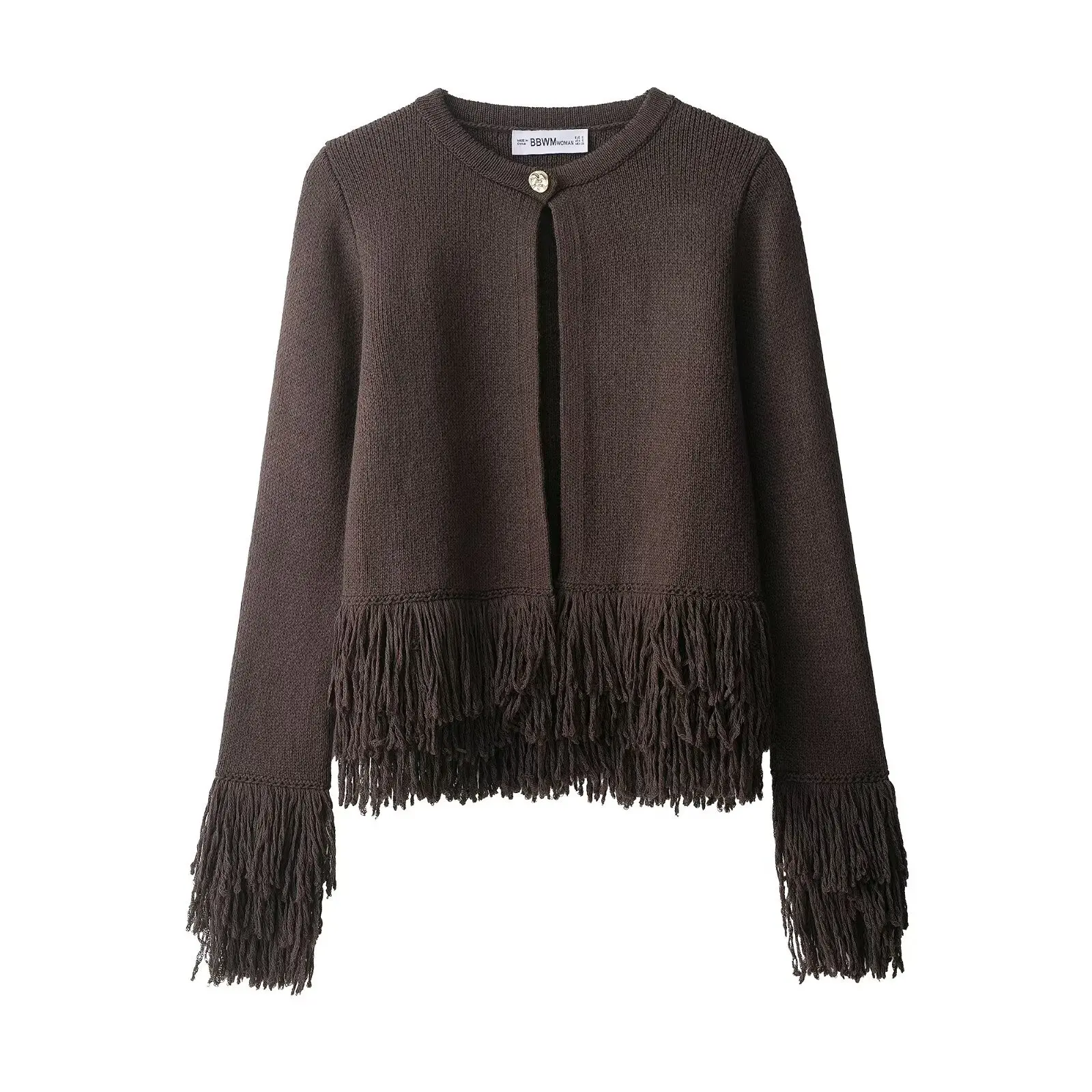 

Women's Fashion Style Cross-Border Polyester Thread Long Sleeve Loose Knitwear Pure Color Tassel Button Design Sensation Niche