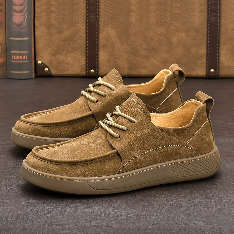 LIHUAMAO Cow leather Men Shoe Casual Walking footwear Sneakers outdoor work shoes sport