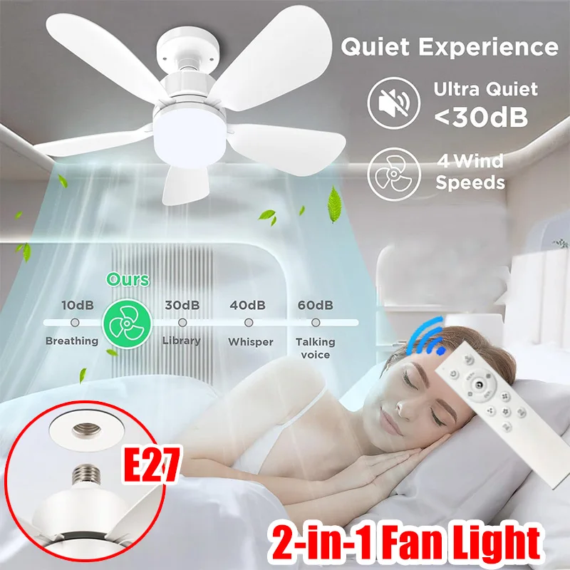 16 Inch 2-in-1 Ceiling Fan with Light Remote Control Fan Lights Dimmable E27 Socket Bedroom Living Room Kitchen Office Bathroom