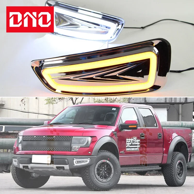 

Car LED DRL Daylights For Ford Raptor SVT F-150 2010-2014 Yellow Turn Signal Daytime Running Headlamps Auto Driving Lamp Foglamp