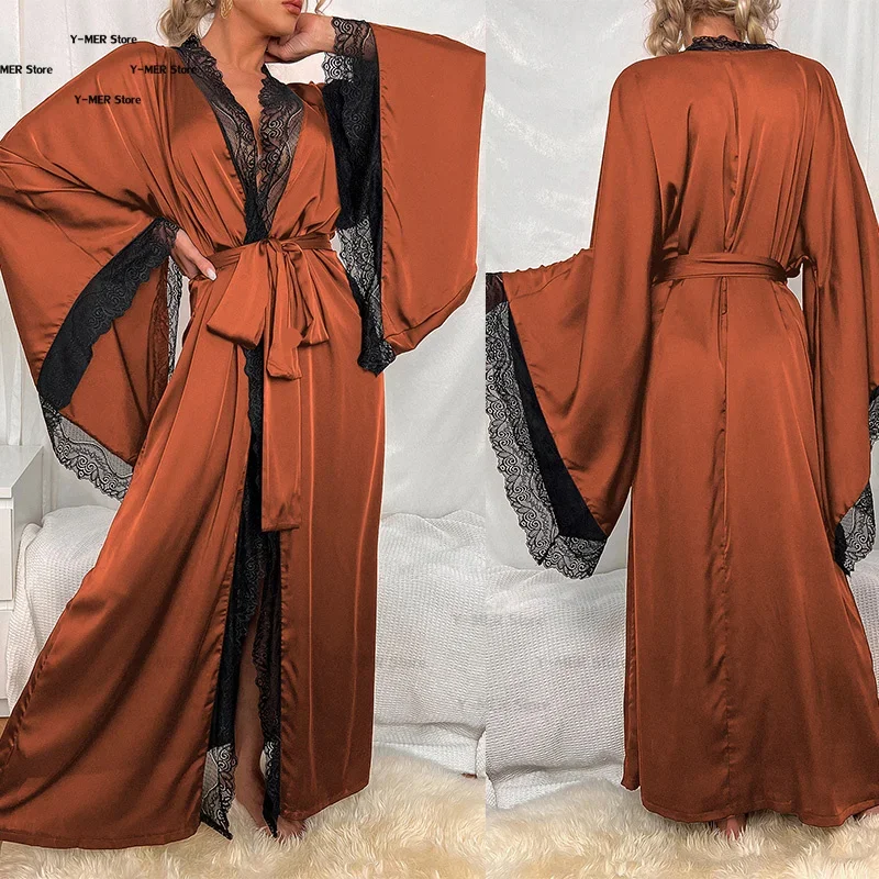 Ultra Long Birde Wedding Robe Dress White Kimono Lady Loose Sleepwear Sexy Big Lace Sleeve Bathrobe Nightwear Rayon Peignoirs