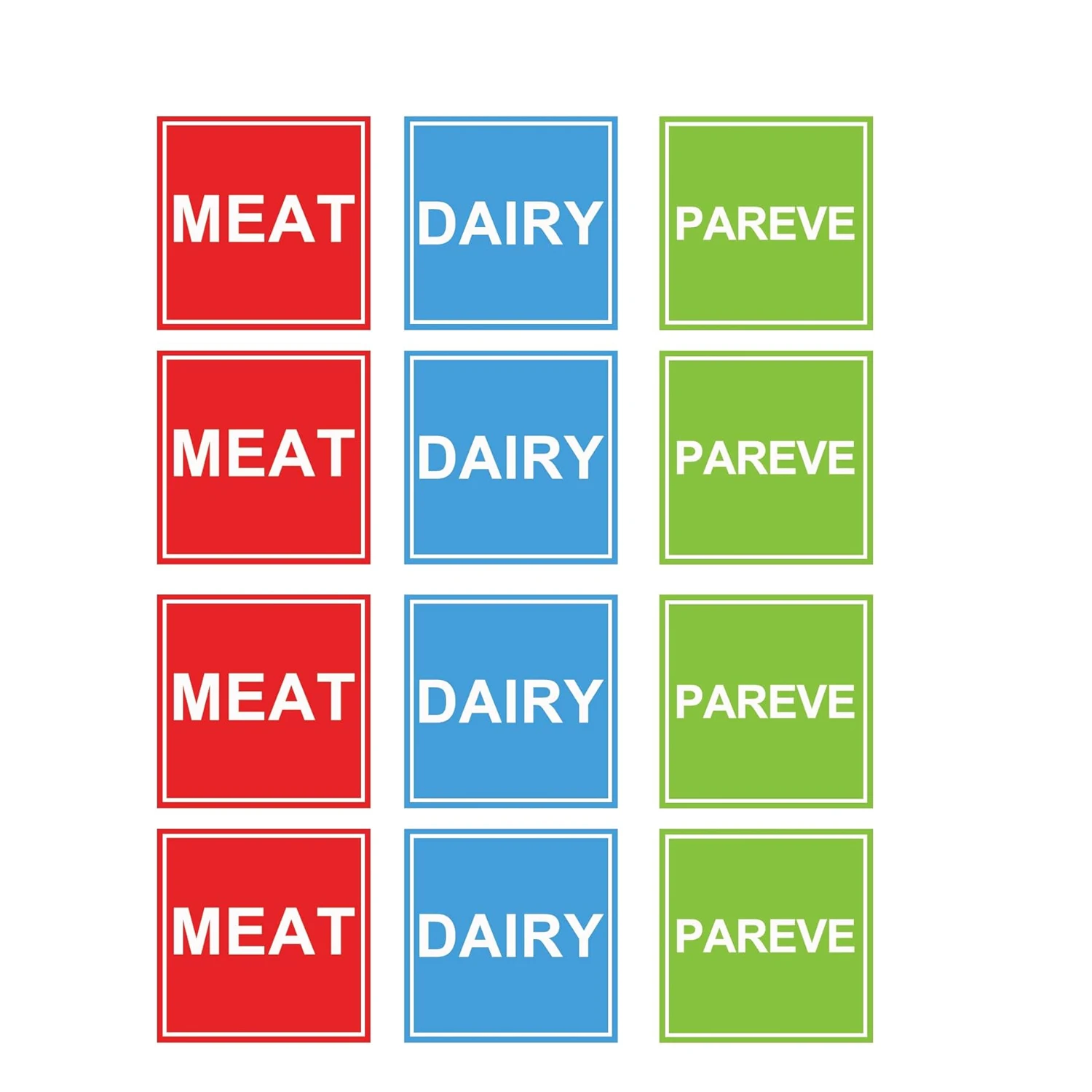 120 Pcs Kosher Labels Meat Dairy Parve Stickers 1.5 * 1.5 inch Blue Dairy Red Meat Green Pareve Stickers Freezable Microwavable