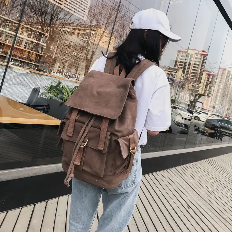 Zaino in tela lavata di grande capacità casual di tendenza retrò Harajuku Borsa da viaggio per studenti maschili e femminili