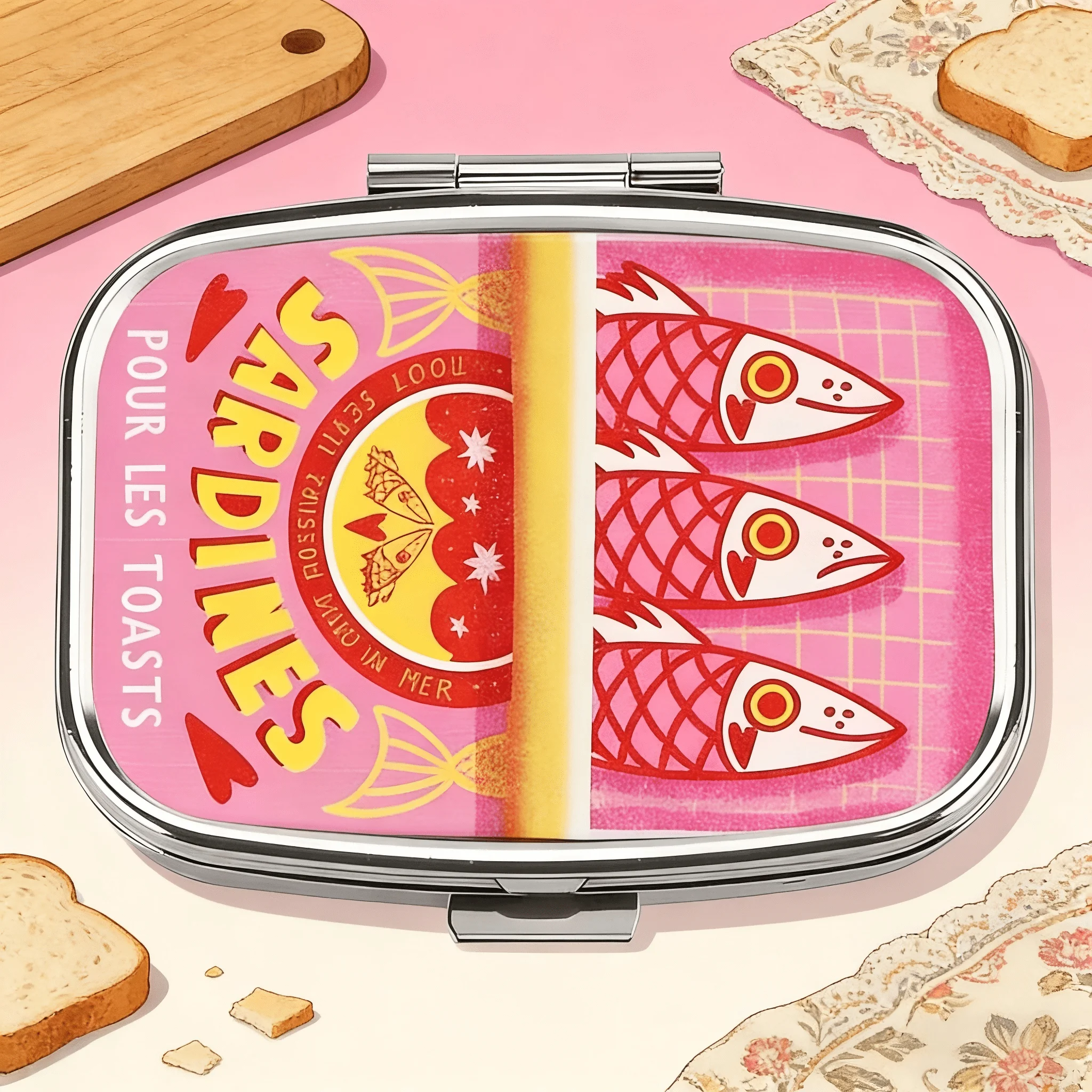 Pink Creative and Cute Sardine-Shaped Square Pill Box, Mini Pill Box, Double-Compartment Pill Storage Box — Suitable for Home Use, On-The-Go, Wallet, and Travel, Also Makes a Unique Gift