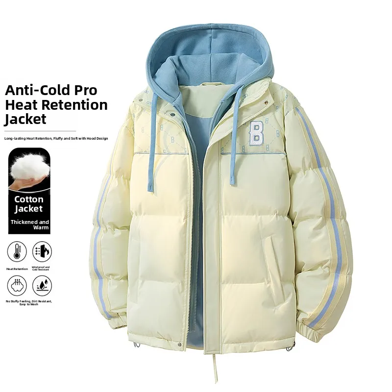 

Thiened с капюшоном, искусственная двухсекционная хлопковая куртка для мужчин и женщин, зимняя противоветровая антихолодная лыжная хлопковая одежда, молодежная модная ткань...