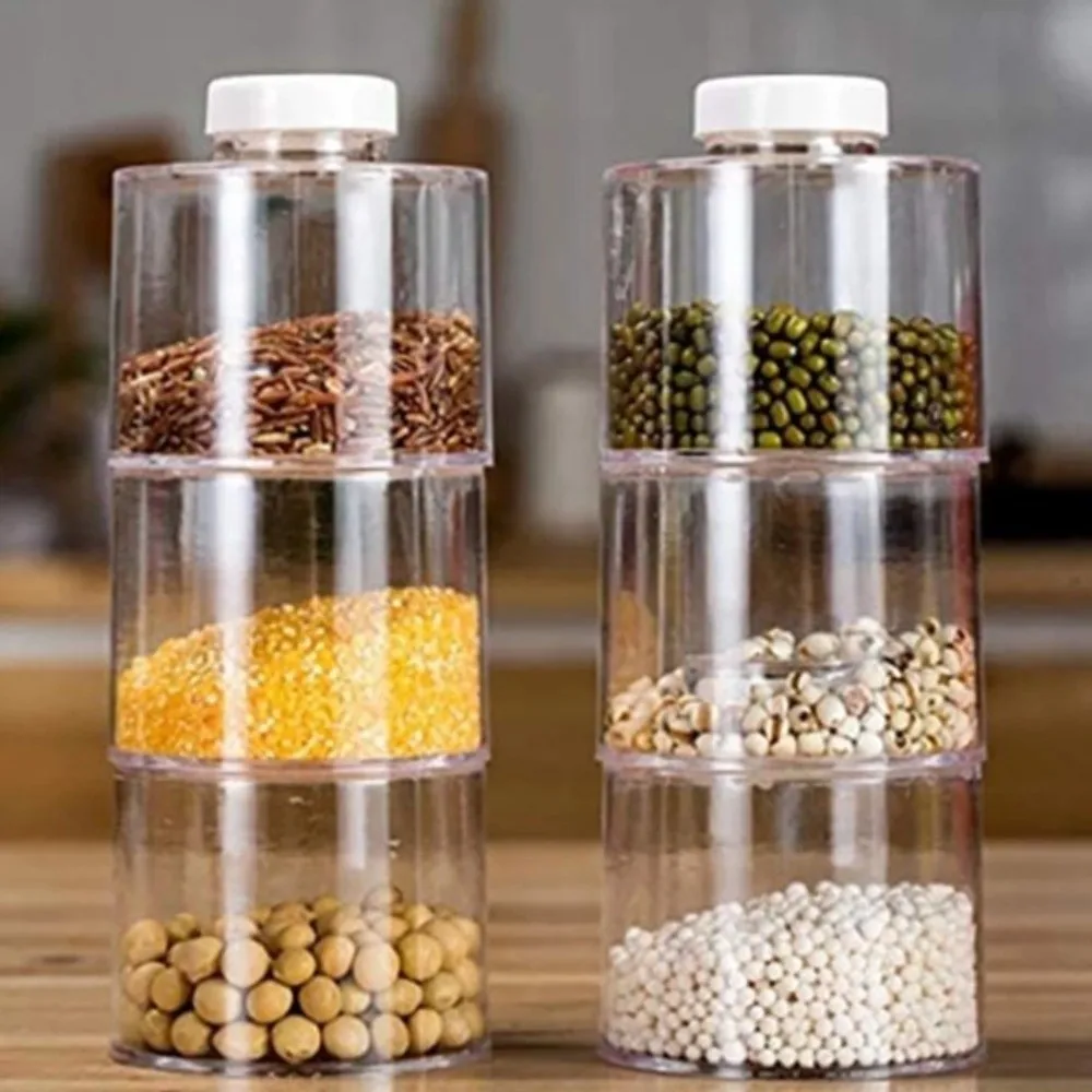 

6pcs Transparent Tower Seasoning Jar Airtight Seal Removable Lids Stackable Seasoning Bottle Plastic Cylindrical Shape