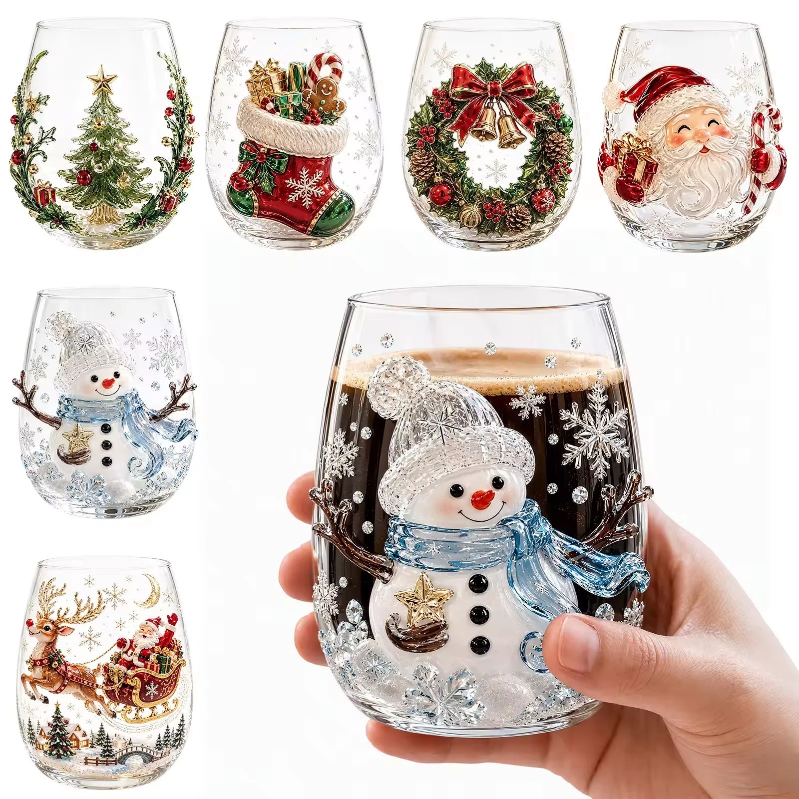 3D Christmas Glass Art Cup San - Wine Beer Coffee Drink ulasan dan harga