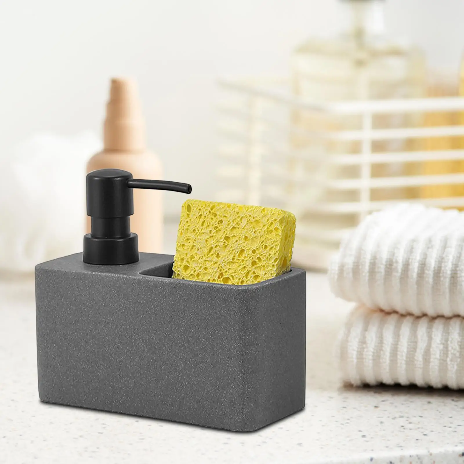 Liquid Soap Dispenser and Sponge Holder Countertop Liquid Pump Bottle White