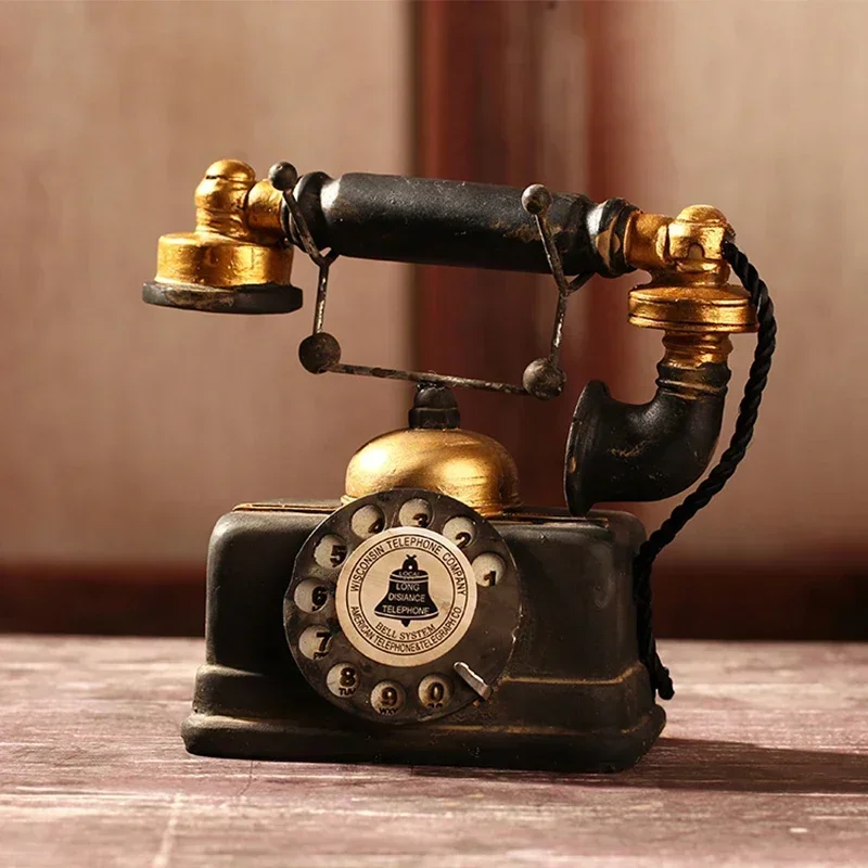 European Retro Resin Vintage Telephone Set Living Room Cafe Home Decoration Crafts Creative  For Office Display Crafts