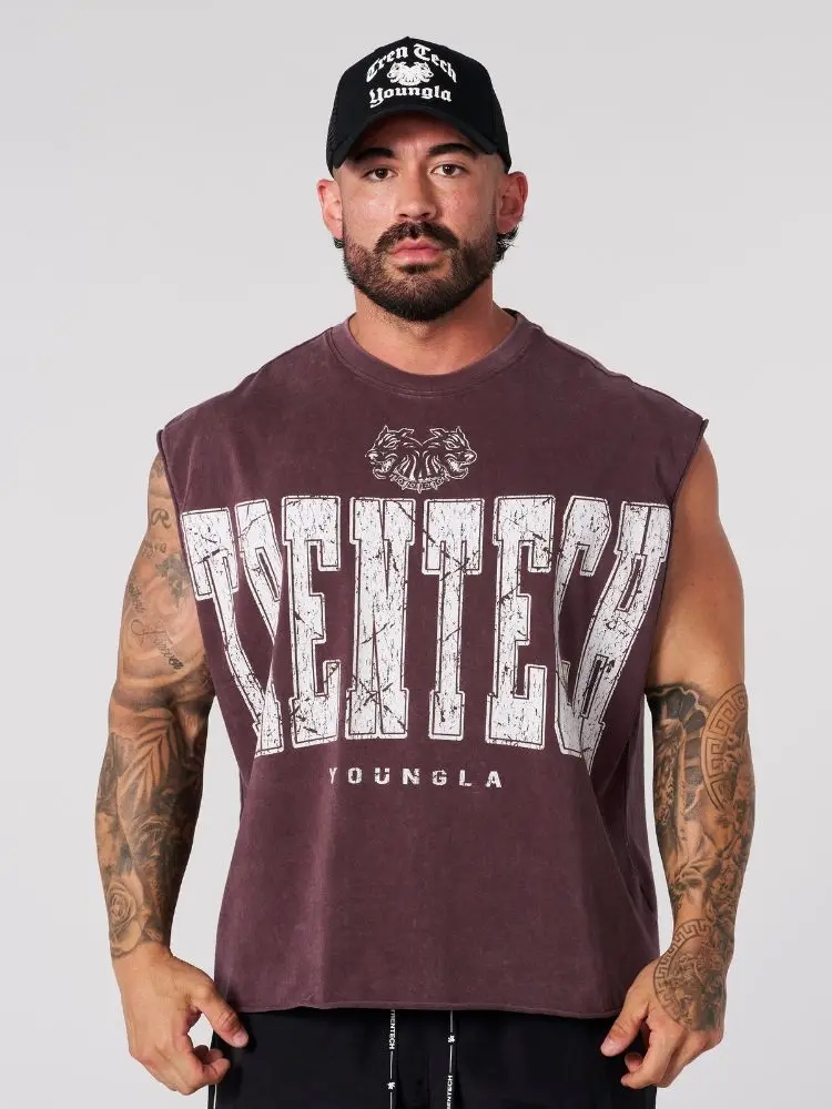 Chaozhou brand hot sales high street American retro washable old vest boys summer ins Chaozhou brand sports pure cotton sleevele image 3