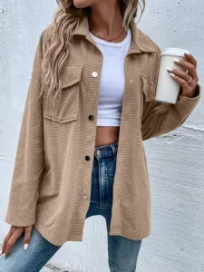 Plus size 1xl-5xl feminino primavera e outono casual moda cor sólida jaqueta simples solto temperamento botão carcela jaqueta