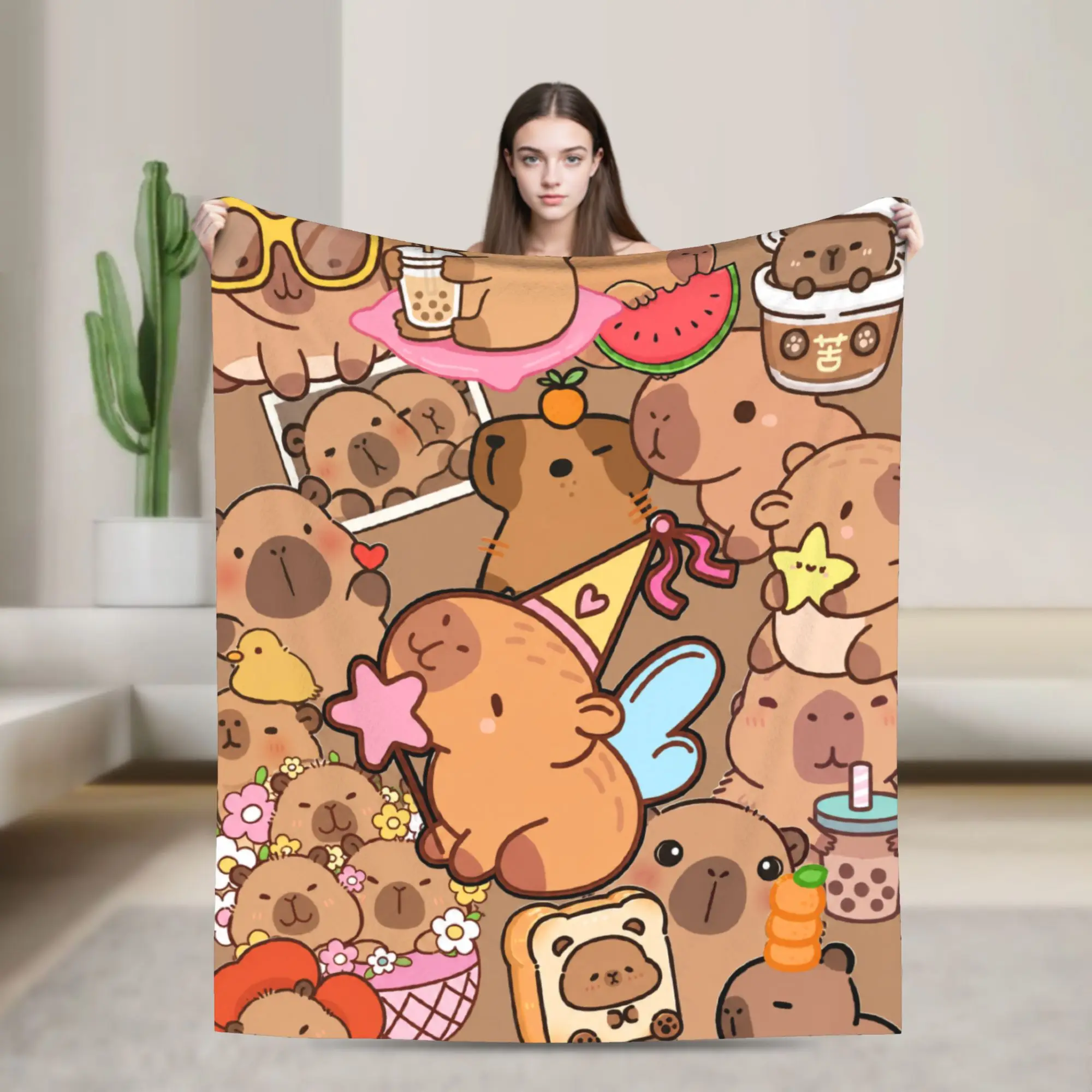 Capybara Pile Up Cute Blankets  Camping Flannel Throw Blanket For Couch Bed Warm Design Quality Bedspread Birthday Present
