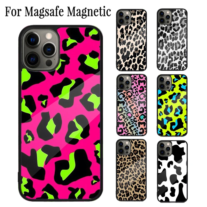 Fashion Cow spots leopard Print Magnetic Phone Case Coque For iPhone 16 15 14 Plus 13 12 Mini 11 Pro Max Magsafe Wireless