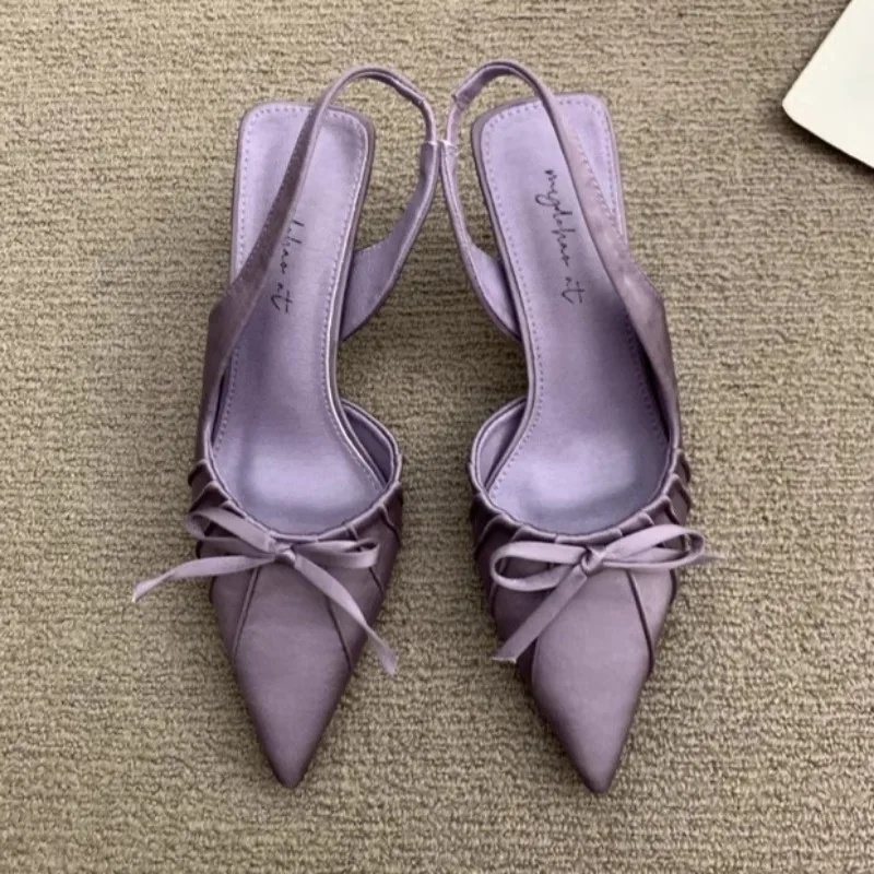 Sommer Neue Baotou Sandalen Frauen Mode Spitzen Flacher Mund Schmetterling Knoten EINE Slip-on Tragen Beständig Stiletto Heels