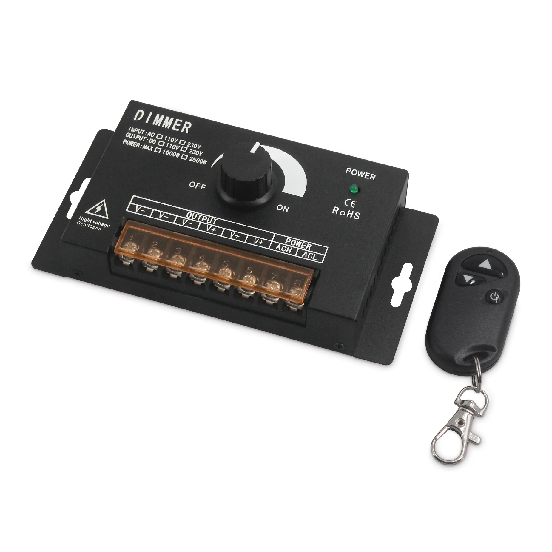 High-power Single-color LED Strip Manual Rotary High Voltage Dimmer, RF Wireless Remote Control, 220V Dimmable