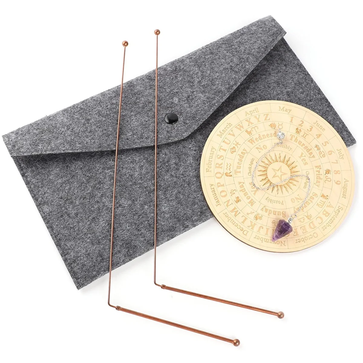 

Copper Dowsing Rods Spiritual and Divining Pendulum Board Mat Kit for ,Divining Water,Energy Healing