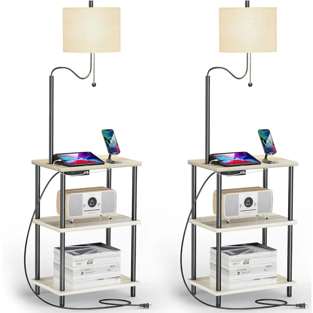 

Bedhead Stand, Bedroom Side Table Reading Stand with Floor Lamp and C-type USB Port, Small Bedside Shelf, Bedside Table