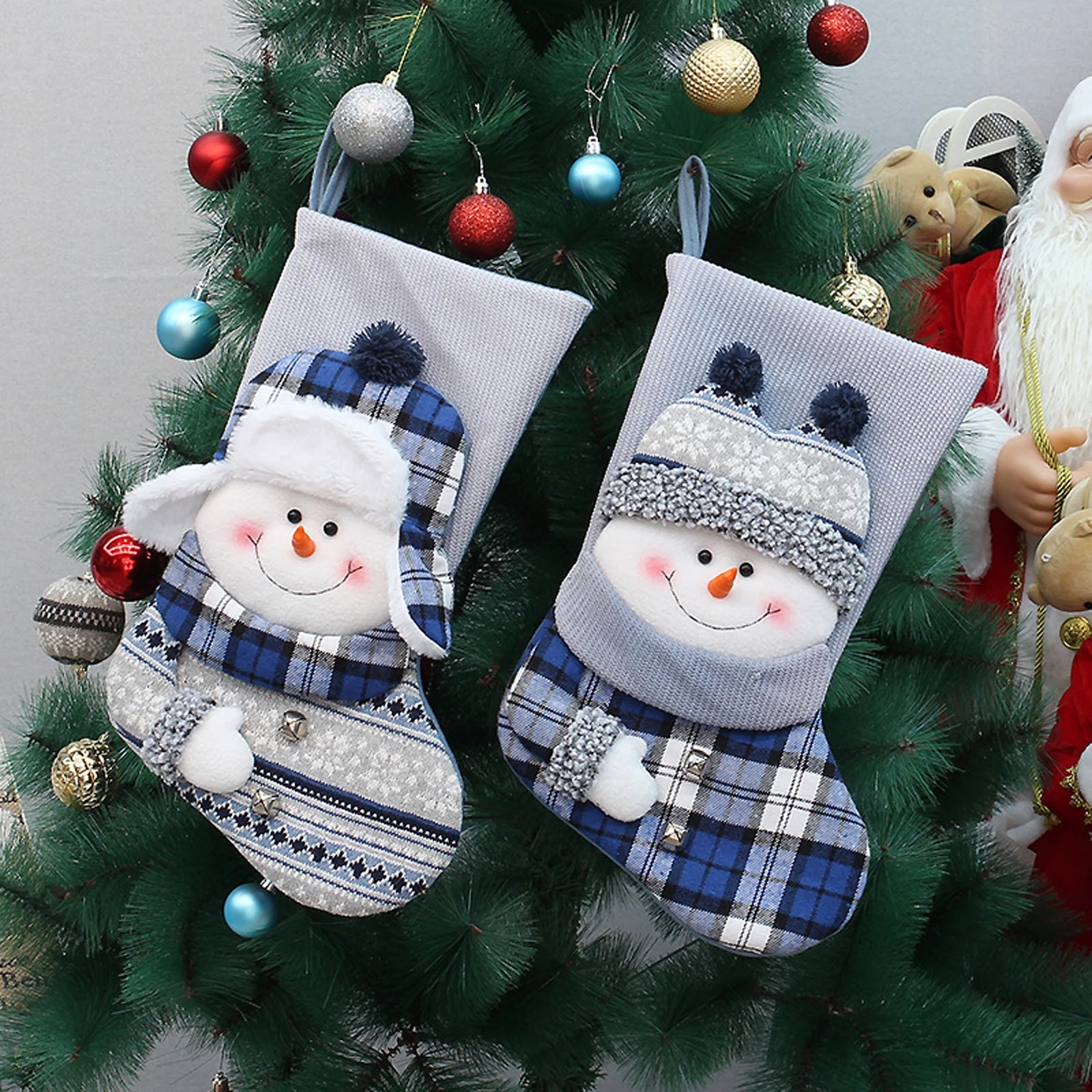 

Christmas Stockings Cartoon Snowman Doll Sock Present Bag Candy Bag for Tree Decoration