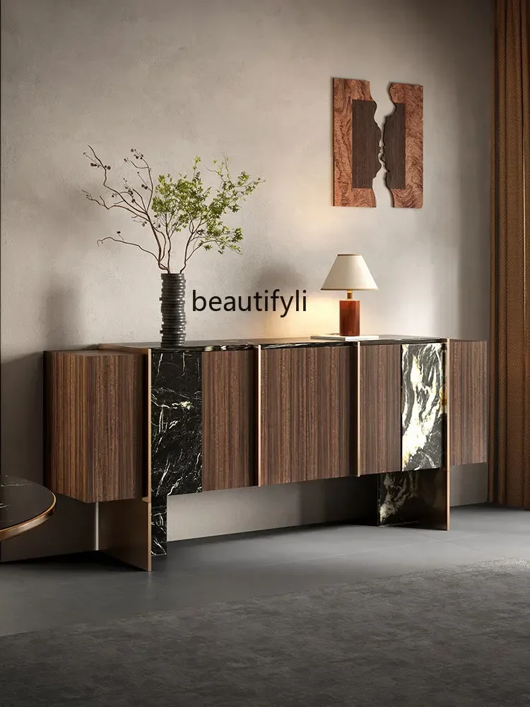 

PP Italian light luxury marble dining side retro storage cabinet villa entrance porch cabinet living room locker