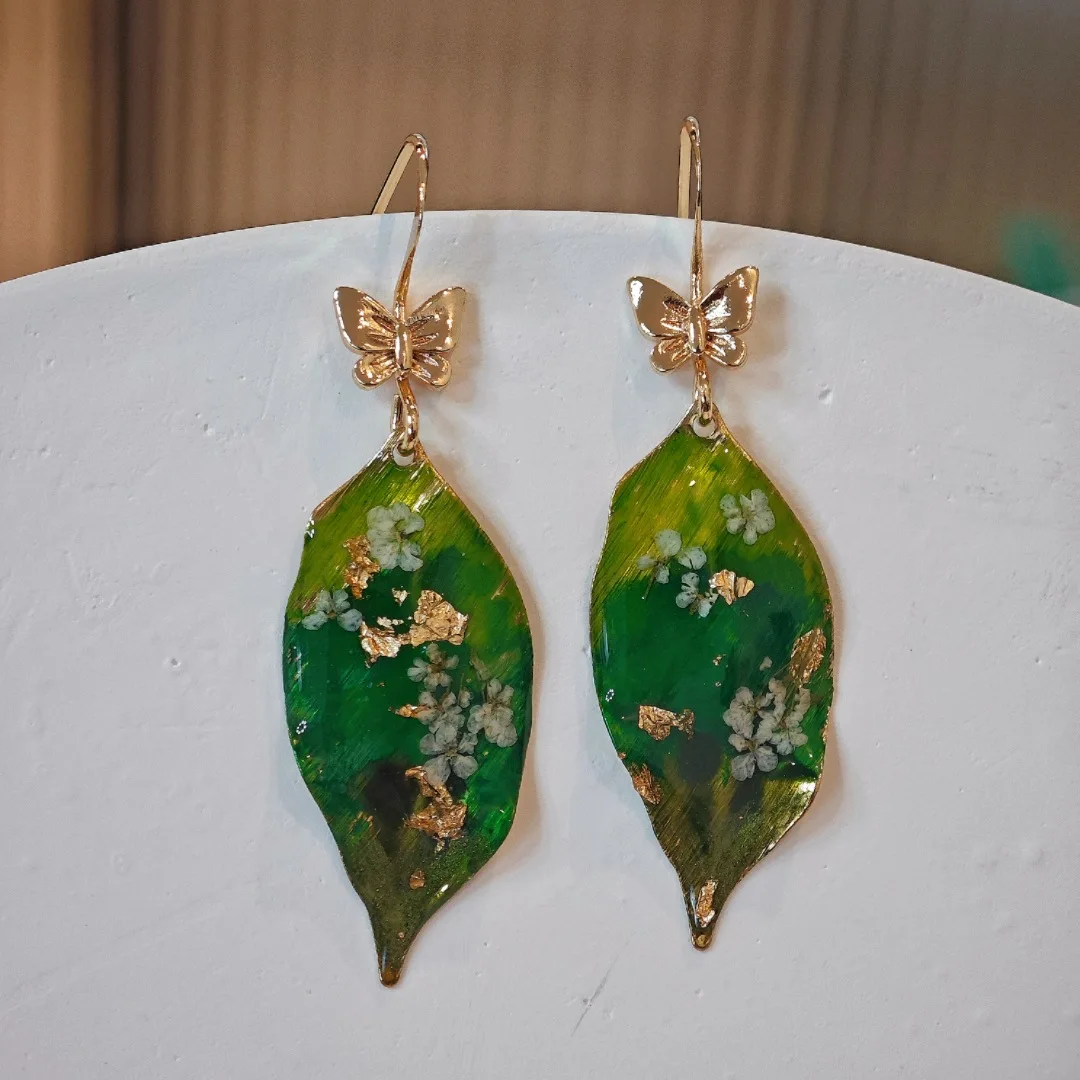 

3325, оптовая продажа, ручная роспись, серьги с образцами растений, элегантные изысканные настоящие цветы, креативные украшения, подарок на Рождество и день рождения