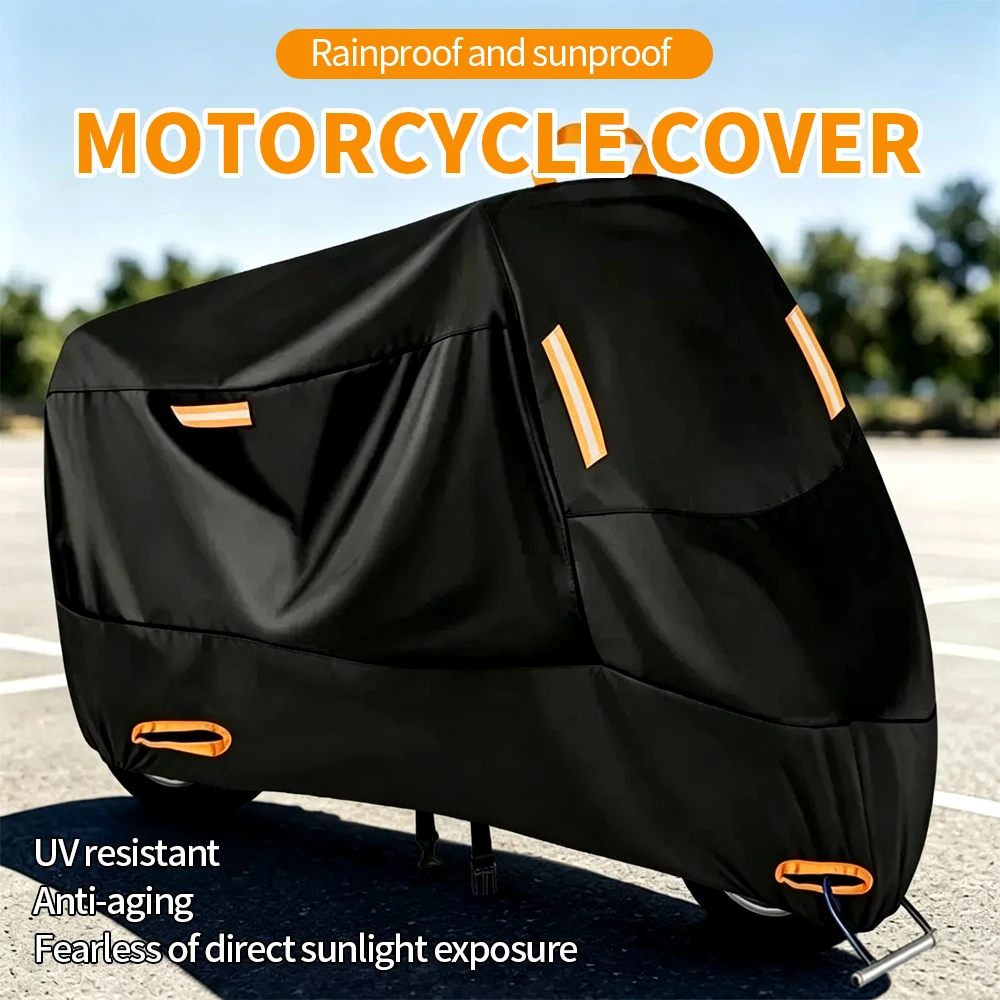 Motorcycle Cover 210D Oxford Waterproof Dustproof All Season Protector with Lock Hole 4 Reflective Strips for Honda for Yamaha