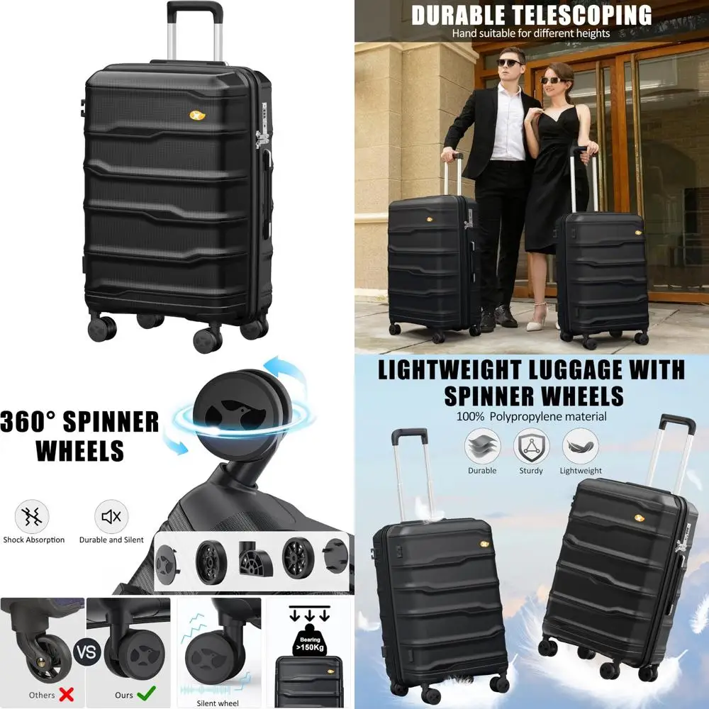 

Легкий спиннерный чемодан с твердым корпусом, 24 дюйма, замок TSA, средний размер для проверенного багажа