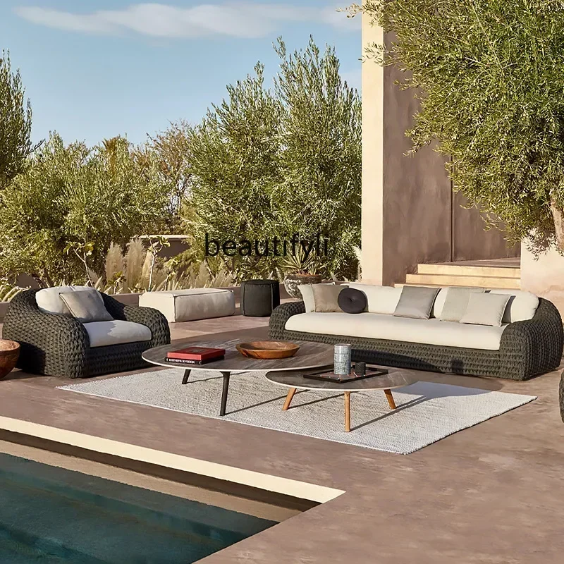 

FG10Asmt52 Outdoor Sofa Hotel Open-air Dining Bar Country Homestay Villa Courtyard Garden Terrace Nordic Leisure Rattan Combinat