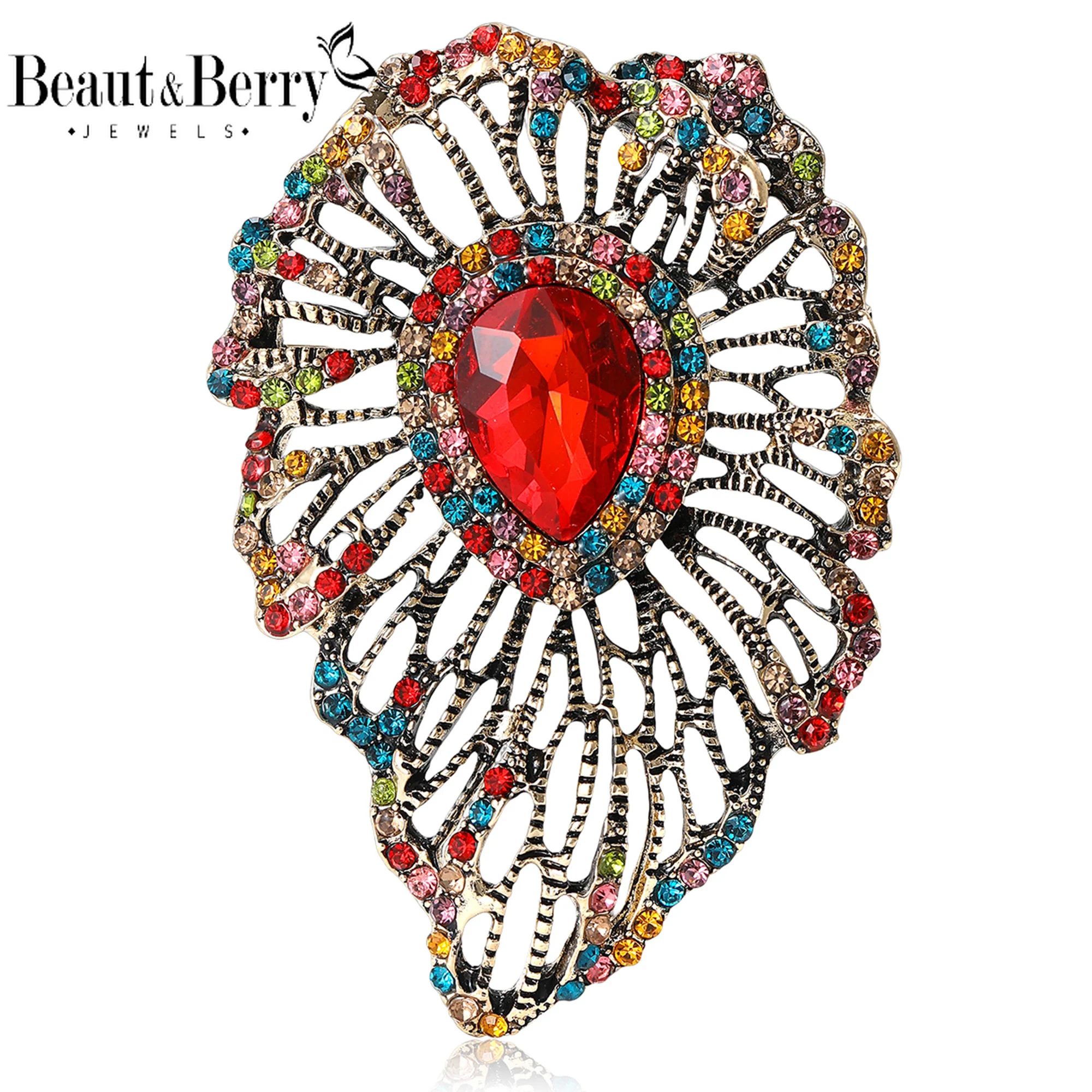 Beaut&Berry Vintage Crystal Glass Brooches for Women Rhinestone Pins Casual Party Accessories Luxury Gifts Friends Decoration