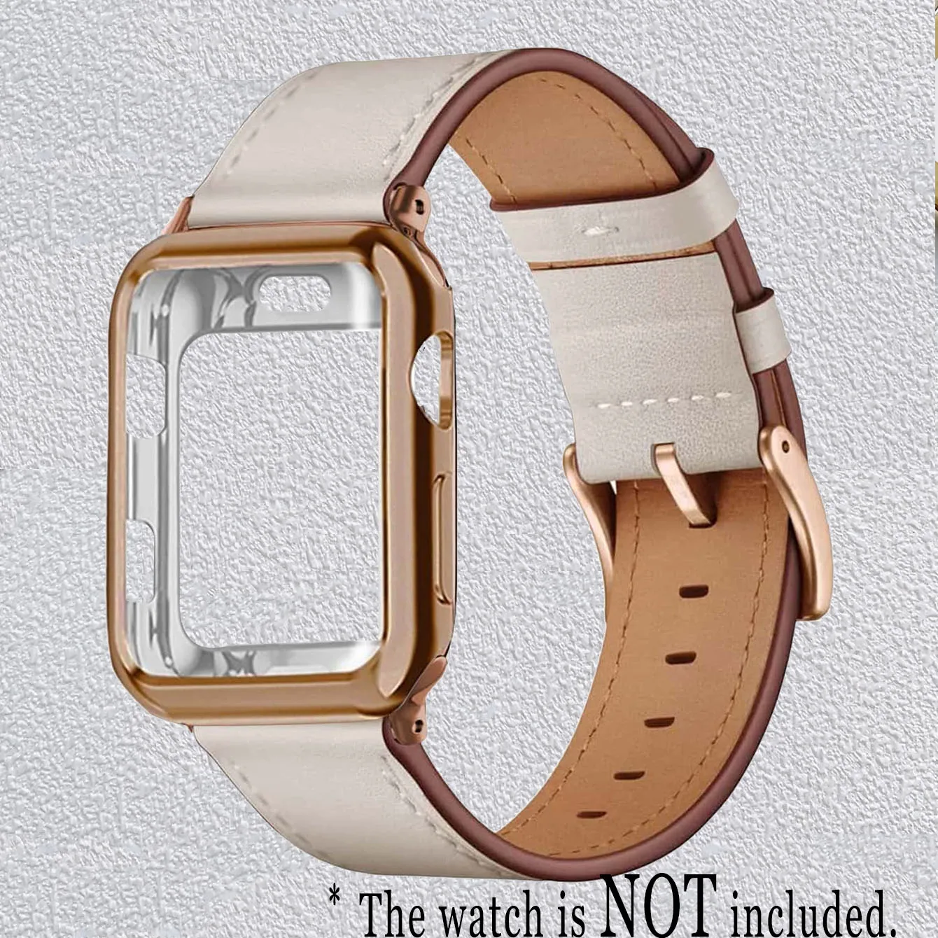 2 pieces rose gold watch screen integrated protective case apricot leather strap suitable for Apple ses987654321 series