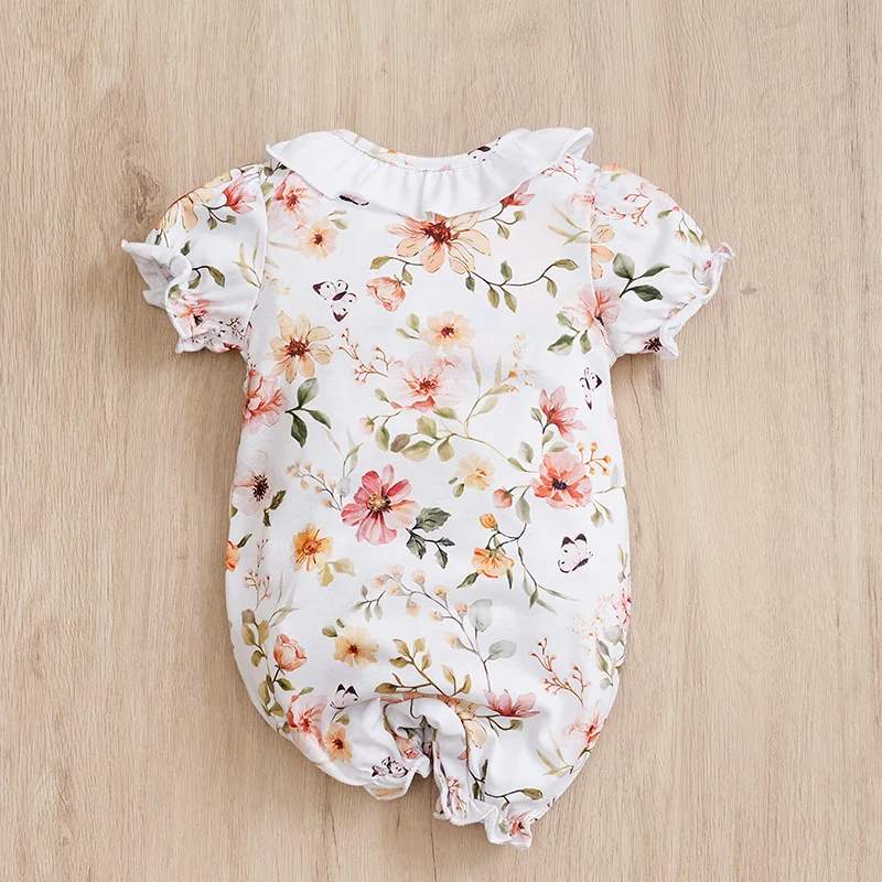 Summer Boys and Girls Cute Butterfly Print Comfortable Casual Round Neck Short Sleeve Baby Bodysuit