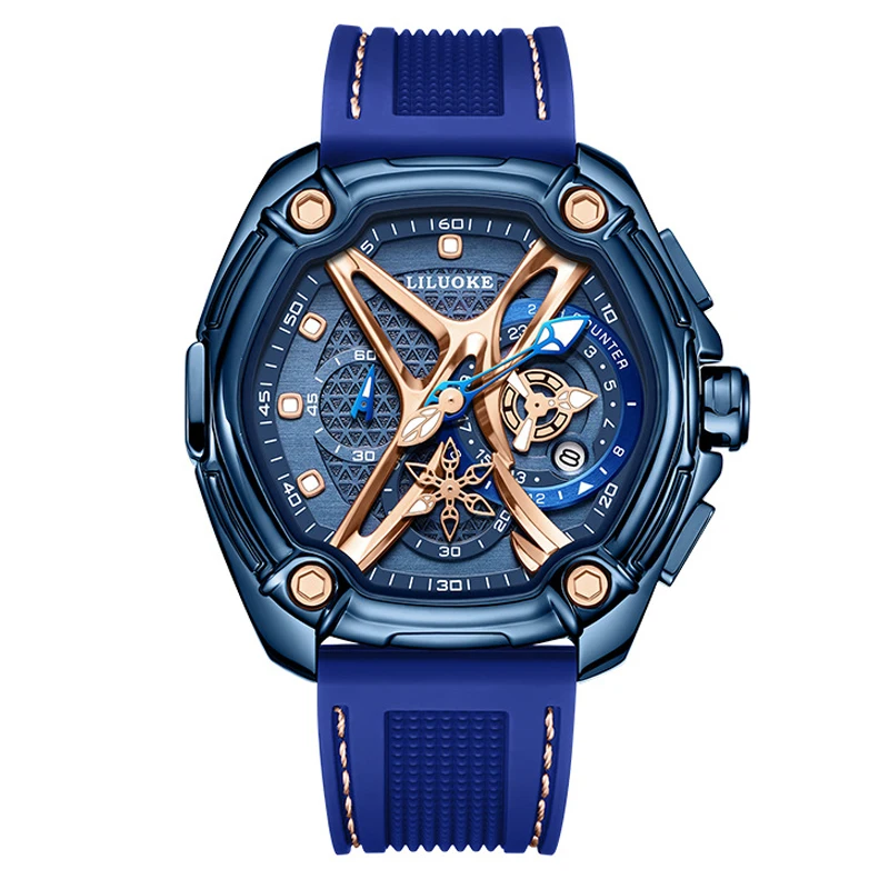 

Новые модные синие кварцевые мужские часы, водонепроницаемые часы, светящийся хронограф, дизайнерские часы с листьями, деловые мужские часы Relogio Masculino