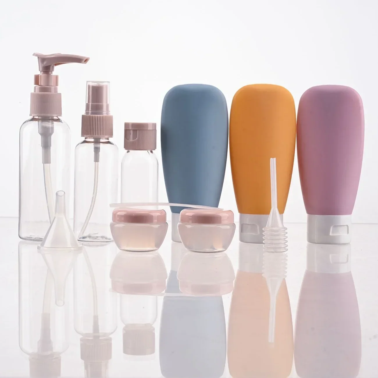 11-teiliges tragbares PET-Reiseflaschenset für Shampoo, Conditioner, Lotion und andere Toilettenartikel