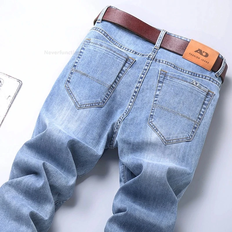 New in Men\'s Straight Jeans Summer Thin Casual Stretch Fashion Business Casual Denim Pants Straight Classic Male Trousers