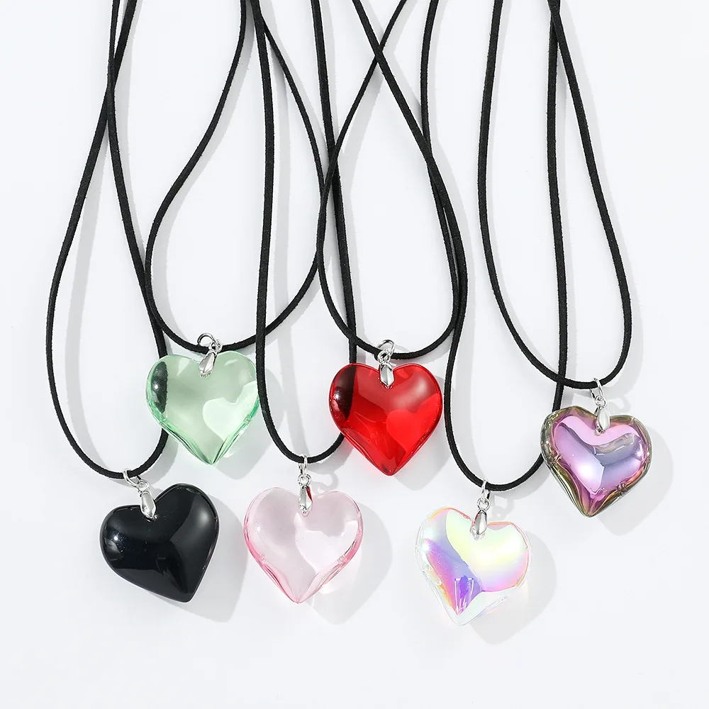 Anime Lolita Fashion Love Heart Necklace Maid Cosplay Costumes Accessories Spicy Girl Bowknot Collarbone Chain Crystal Pendant