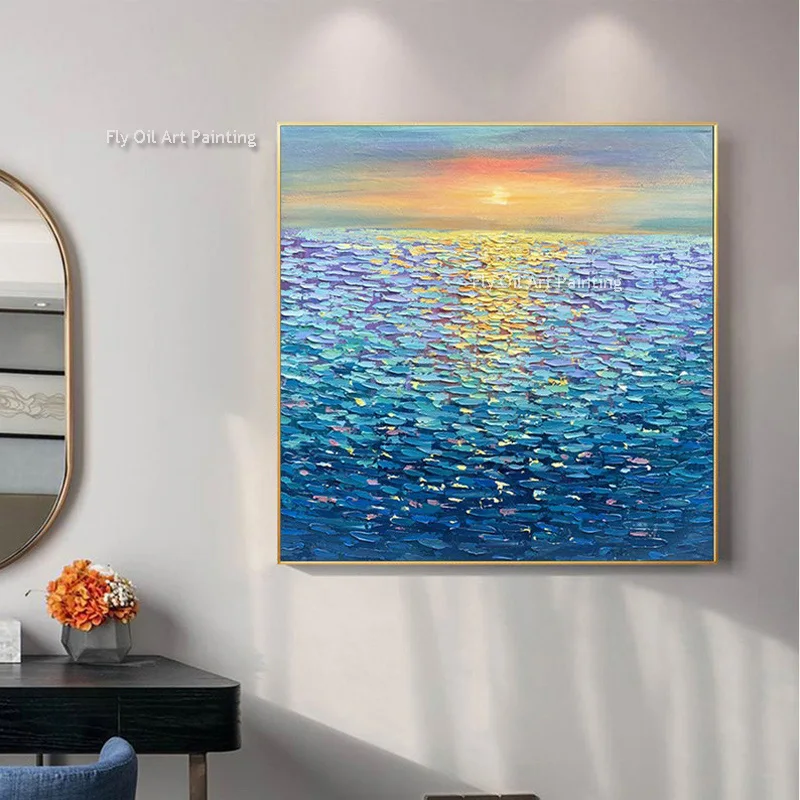 Large Scale Wave Texture Painting, Landscape Abstract Oil Painting, Modern Mural Painting, Living Room Decoration