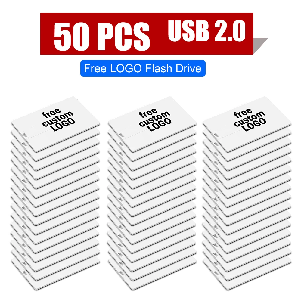 50PCS Credit Card Memory Storage 4GB 8GB 16GB 32GB USB Flash Drive 64GB 128GB Pen Drive usb 2.0 Free Customized For Gift U Disk