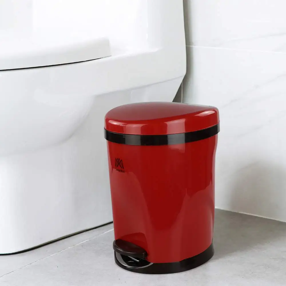 Round Foot Step Trash Can With Lid, Garbage/Waste Bin With Pedals, 2.2 Gallons / 8.3 Liters, Red