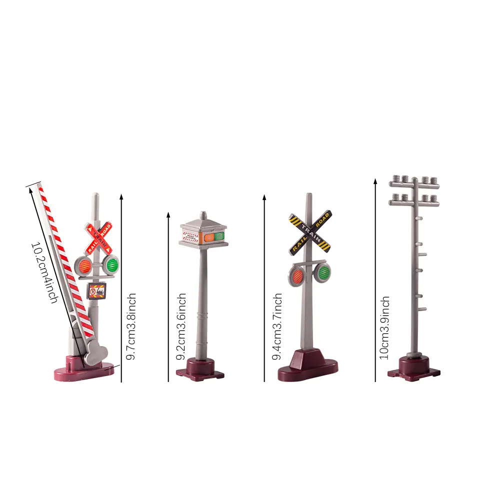 8pcs Railway Train Traffic Signs Model Toys ABS Plastic Traffic Lights Telephone Poles Collection Birthday Gift for Kids