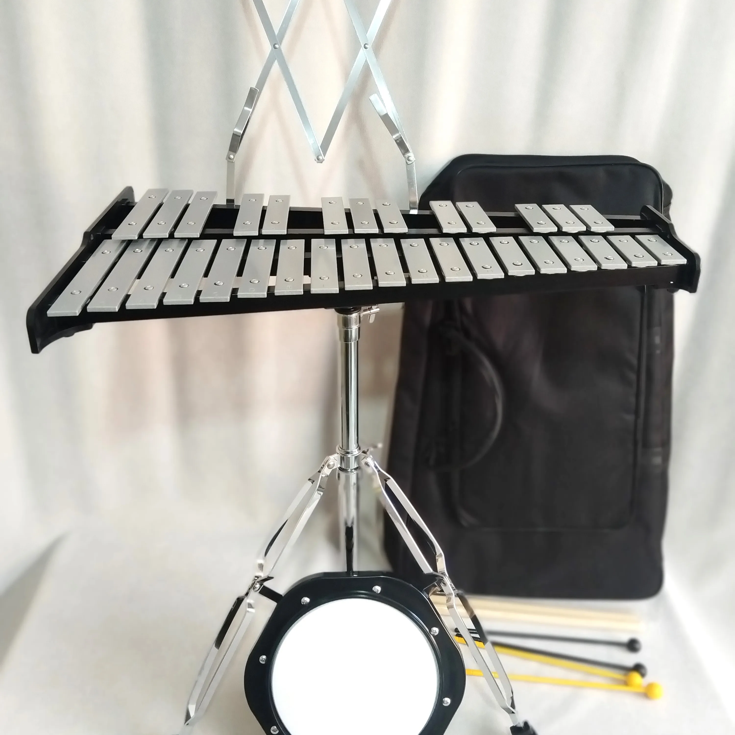 32 Notes Marching Glockenspiel Xylophone Complete Set with Stand Accessories Percussion Instrument for Marching Performance