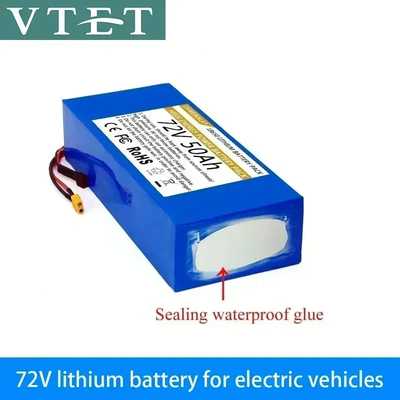 2024 VTET New 72V 20-50Ah 18650 Lithium Battery Pack DIY High Quality Battery BMS 3000W High Power Battery+Free 84V 3A Charger