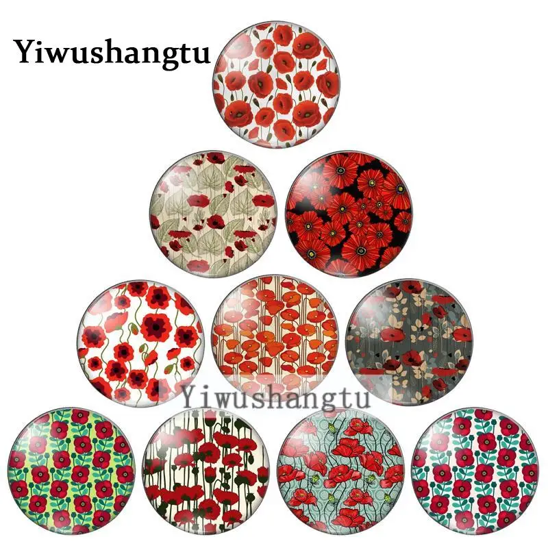 Red poppies rose beautiful flowers painting 12mm/20mm/25mm/30mm  Round photo glass cabochon demo flat back Making findings