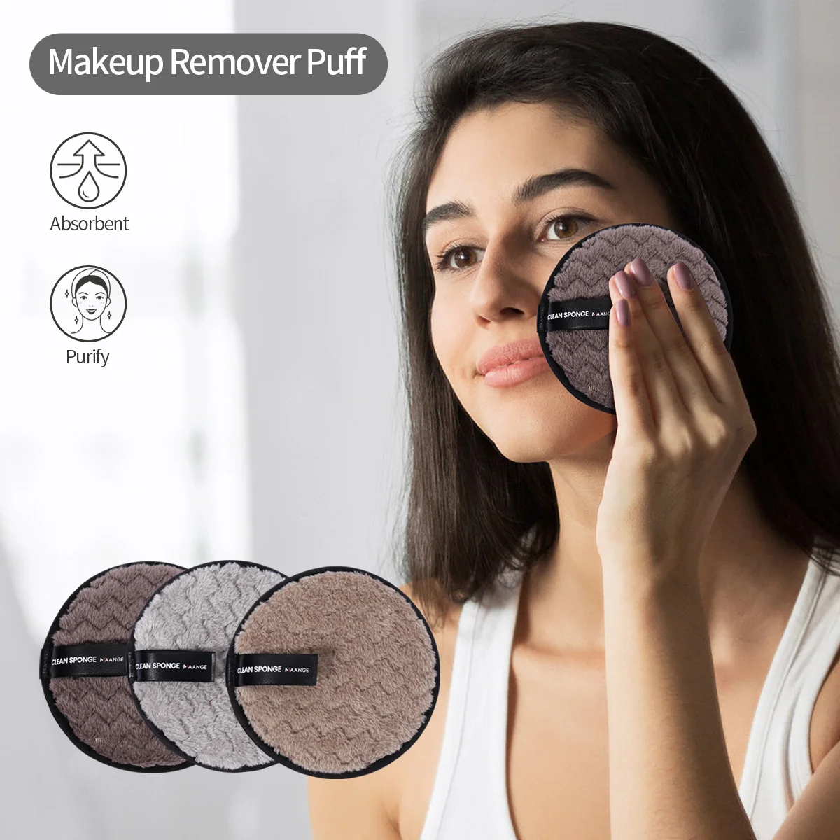 MAANGE 3PCS Makeup Remover Pads Reusable Cotton Pads Soft Microfiber Facial Towel Makeup Cleaning Wipes Skincare Cosmetic Tools