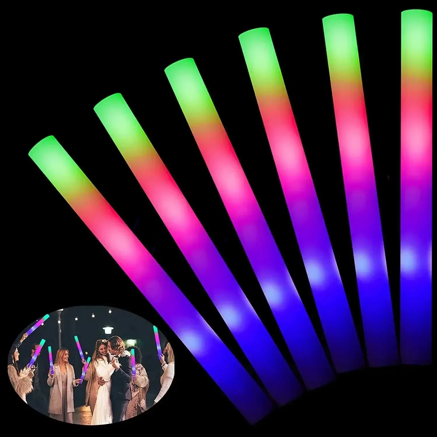 100PCS LED Glow Sticks Bulk Colorful RGB Glow Foam Stick Cheer Tube Dark Light for Xmas Birthday Wedding Party Supplies