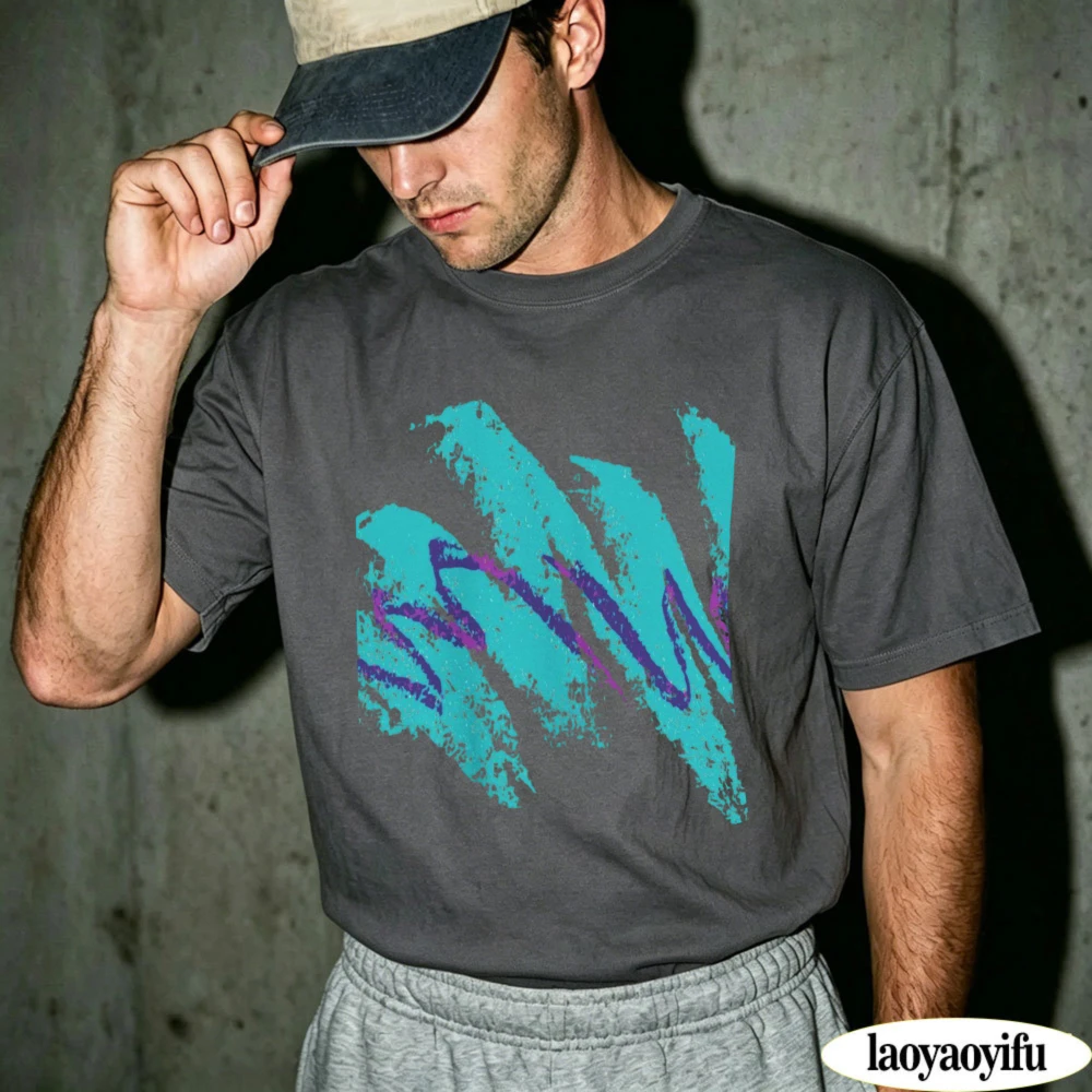 Teal Brushstroke Jazz T-Shirt | 90s Retro Vaporwave Graphic Tee Unisex Y2K Streetwear Loose Short Sleeve T Shirt