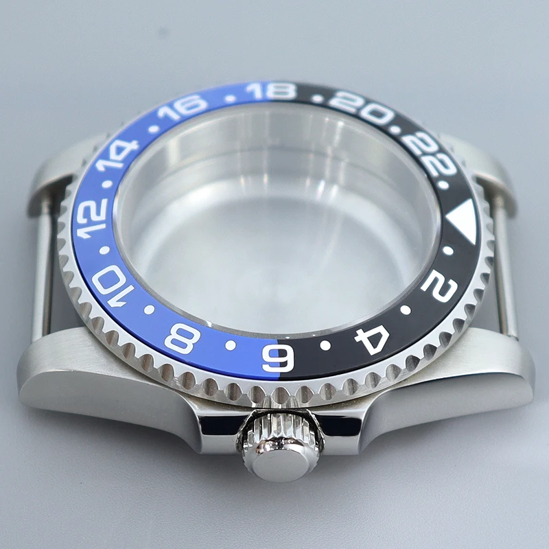 Casing Jam Tangan Baja Tahan Karat 40Mm Perak Kaca Safir untuk Nh35 Nh36 Nh34 Eta 2824 PT5000 8215 Gerakan 28.5Mm Dial Casing Jam GMT