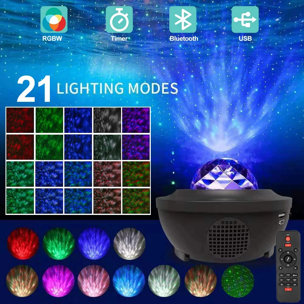 LED Star Galaxy Laser Projector Starry Sky Stage Lighting Bluetooth Speaker Effect Kids Room Party Night Holiday Wedding Lights