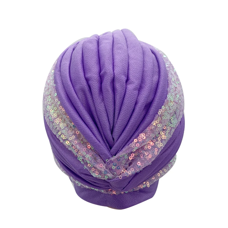 Fashion Women Sequins Pleated Turban Hat Muslim Headscarf Bonnet Female Head Wraps African Party Headpiece Nigeria Wedding Gele