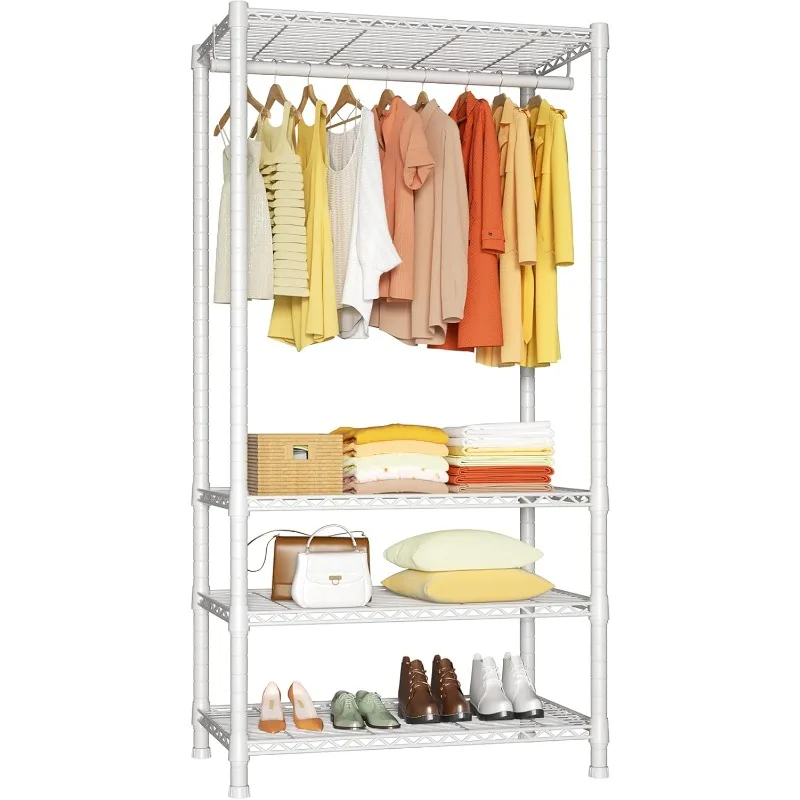 H2 Heavy-Duty Portable Closets, 4-Tier Freestanding Garment Rack Suit, Closet Organizer System Portable Closet Wardrobe